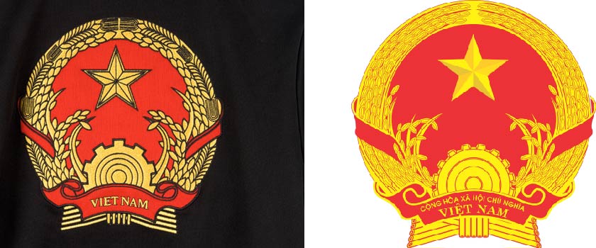 Phần quốc huy của thiết kế Adidas có một chút khác biệt so với quốc huy chính thức của Việt Nam