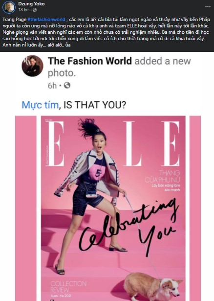 Nếu như những người làm thời trang khác im lặng trước The Fashion World thì Dzung Yoko đã quyết định lên tiếng để bảo vệ công sức sáng tạo của đội ngũ Elle