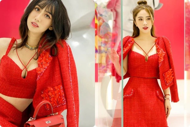Lynk Lee hay Quỳnh Nga, ai mặc váy tweed cut- out màu đỏ quyến rũ hơn?
