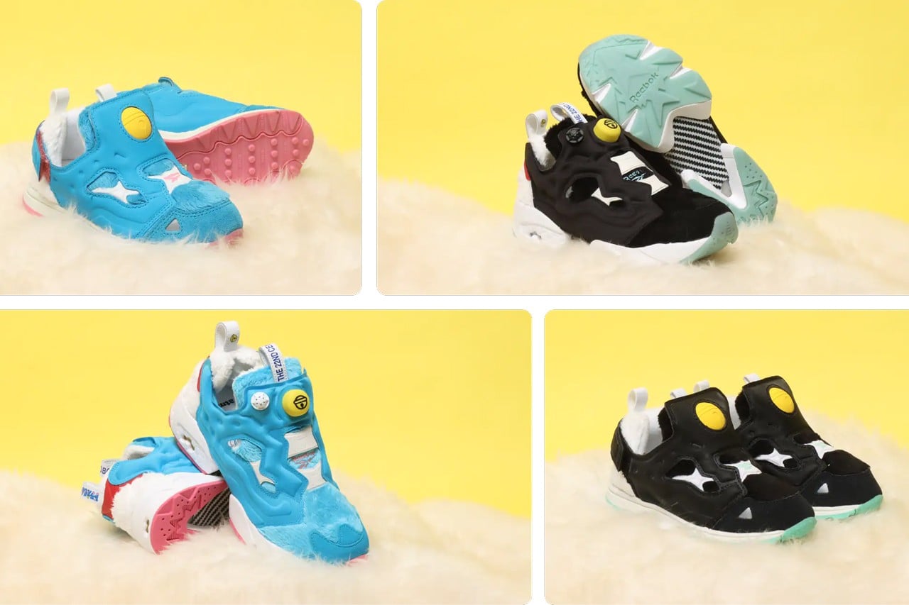 Đôi giày có 2 phiên bản đen và xanh. Những chi tiết đặc trưng nhất của mèo ú Doraemon được đưa lên đôi sneakers của Reebook