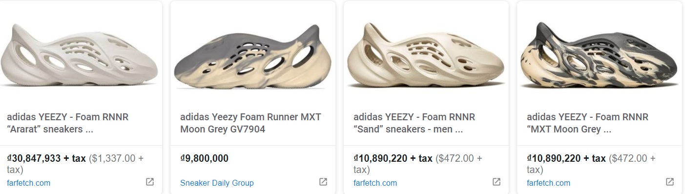 Giá bán lại của đôi Adidas Yeezy Foam Runner đã tăng ít nhất 4 lần