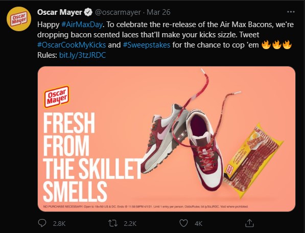 Oscar Mayer - thương hiệu sản xuất thịt hun khói cho ra mắt cặp dây giày sánh đôi cùng đôi Nike Air Max 90 Bacon