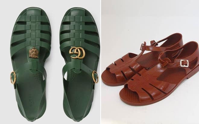 Mẫu sandals này của Gucci có giá 490 USD (hơn 11 triệu VNĐ) và có 2 phiên bản: đen hoặc xanh rêu, được làm từ cao su cao cấp và được gia công hoàn toàn tại Ý. Nếu chẳng đủ tiền để mua dép từ Gucci thì bạn có thể mua đôi dép rọ nam bộ đội có giá chỉ 70.000 đồng. Nhìn xa cũng không phân biệt được đâu!