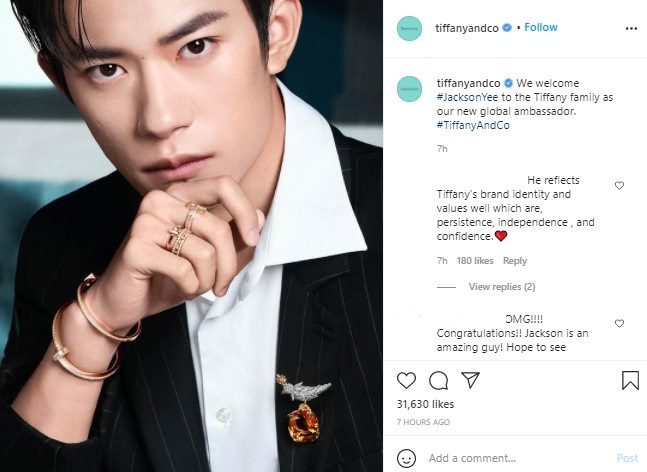 Tiffany & Co đã chính thức công bố nam ca sĩ Dịch Dương Thiên Tỉ trở thành Đại sứ Toàn cầu của hãng.