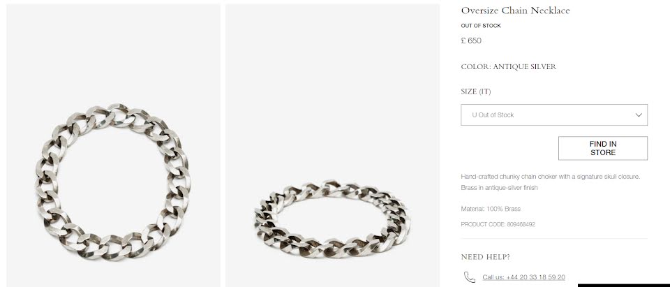 Được biết đây là một mẫu vòng của thương hiệu Alexander McQueen có giá 920 USD. Sơi dây chuyền được làm bằng bạc.