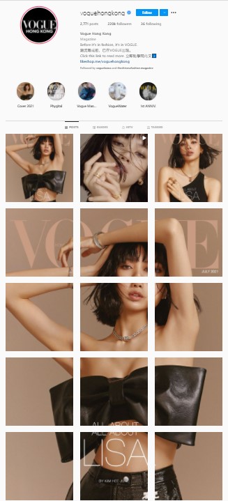 Lisa quá chất nên Vogue Hồng Kông dành hẳn cho Lisa tới 15 bài đăng trên Instagram chính thức của hãng.