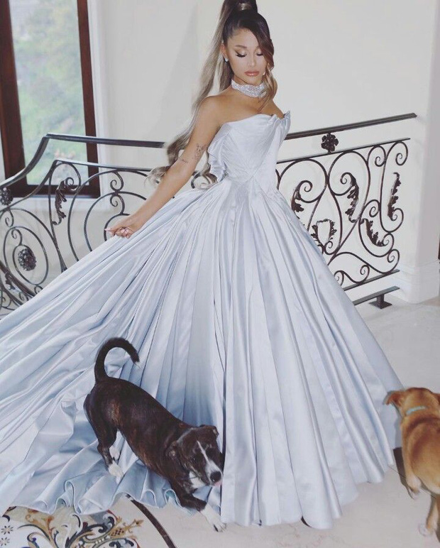 Ariana Grande không hổ danh là công chúa của Hollywood. Để đi đôi với bộ váy cầu kỳ, giọng ca 7 Rings đeo thêm vòng choker bằng kim cương 95 carat từ Butani Jewelry. Hình ảnh này của Ariana Grande đã ghi dấu ấn đậm nét vào lòng người hâm mộ.