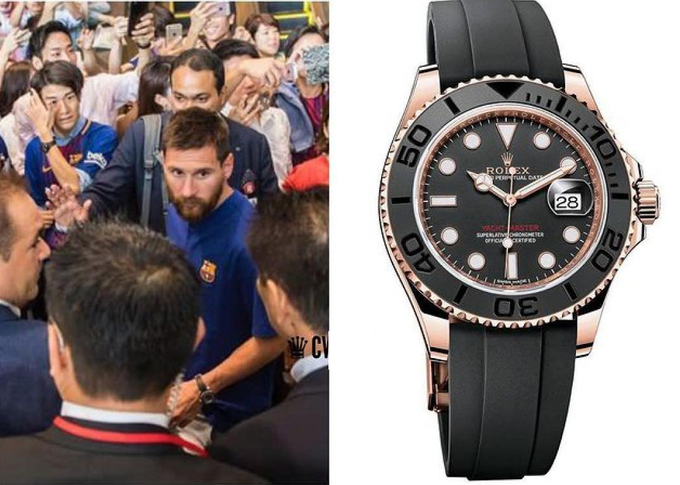 Chiếc đồng hồ Rolex Yacht-Master 116655 ra mắt năm 2015 có giá 570 triệu đồng. Đây là chiếc đồng hồ được Messi rất ưa thích và đeo hàng ngày.