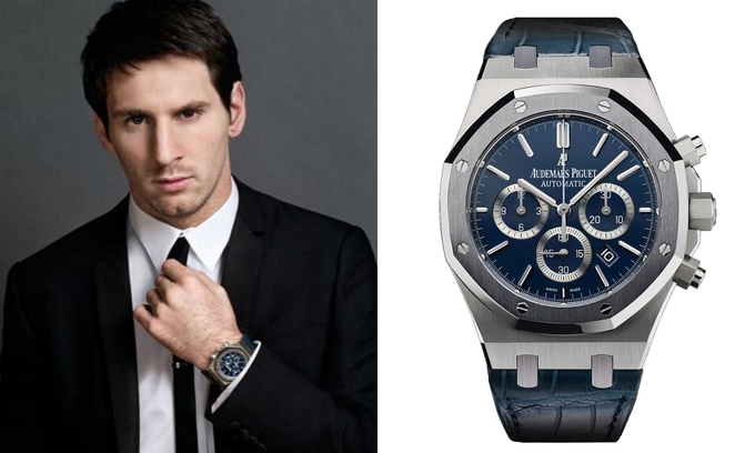 Chiếc đồng hồ này đến từ thương hiệu Piguet Leo Messi Royal Oak. Thiết kế được ra mắt vào năm 2012 với chỉ 1000 chiếc trên toàn thế giới. Giá của chiếc đồng hồ này giao động từ 693 triệu đồng đến 1.8 tỷ đồng tùy phiên bản.