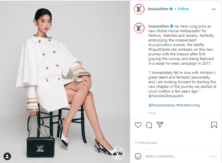 Louis Vuitton đã chính thức bổ nhiệm Ho Yeon làm đại sứ thương hiệu toàn cầu của hãng.