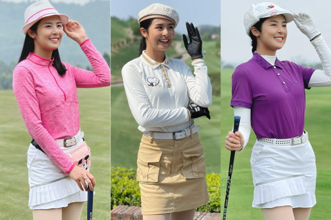 Cũng giống như người em thân thiết Đỗ Mỹ Linh, Ngọc Hân cũng rất thích mặc váy khi đi ra sân golf.