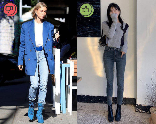 Fashionista Hailey Bieber cũng từng mắc phải lỗi phối đồ với quần skinny jeans và boots
