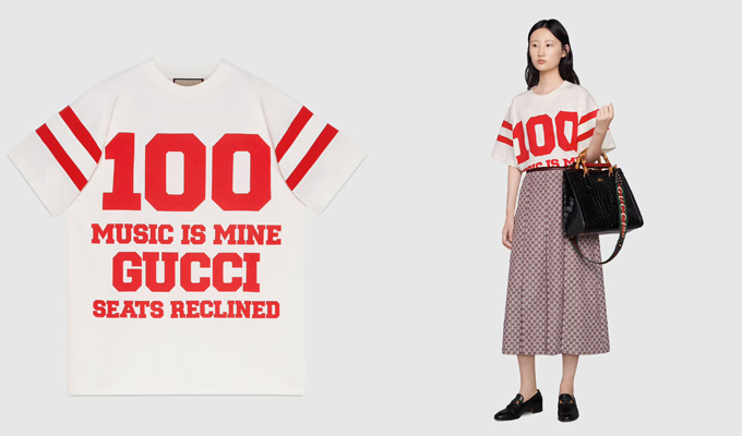 Gucci cho ra mắt chiếc áo phông phom dáng bòng chày để mừng sinh nhất 100 năm của mình. Chiếc áo phông này có giá 700 USD (khoảng 16 triệu đồng).