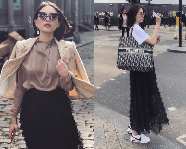 Chiếc váy tulle phối ren của Linh Rin khi kết hợp với những items thanh lịch như áo lụa, áo tweet hay năng động như sneaker không hề sến súa.