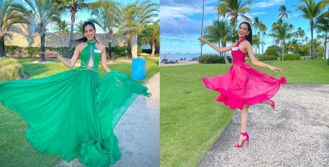 Sau set tweed hồng sến rện, Đỗ Thị Hà ghi điểm với hai thiết kế rực rỡ, diện trong phần thi tài năng