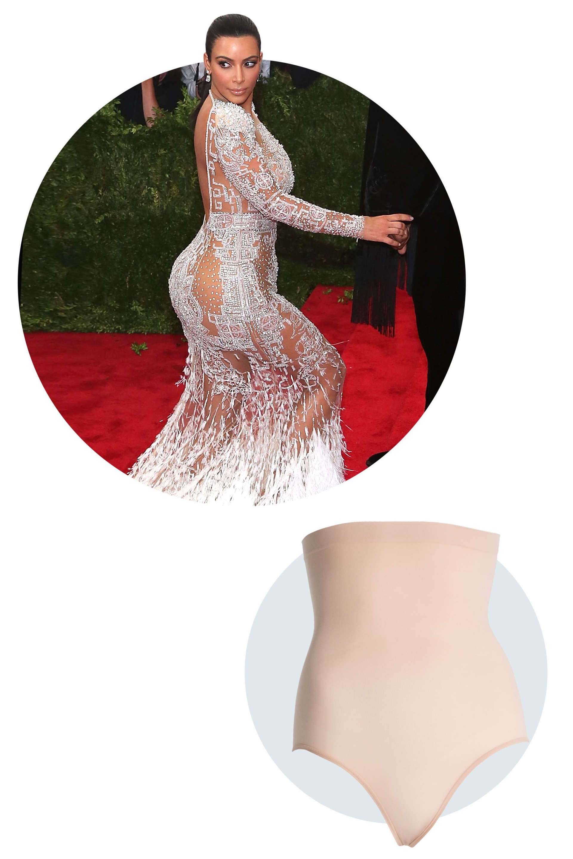 Bà mẹ 4 con, Kim Kardashian cũng lựa chọn bodysuit màu nude khi diện chiếc váy xuyên thấu trên thảm đỏ của Met Gala. Cô nàng cứ tự tin thả dáng trên thảm đó mà không sợ bản thân bị hớ hênh trong thiết kế gợi cảm.