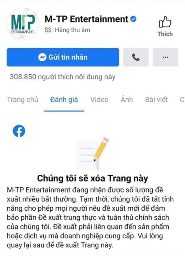 Facebook thông báo xóa trang công ty do Sơn Tùng đảm nhận vị trí chủ tịch