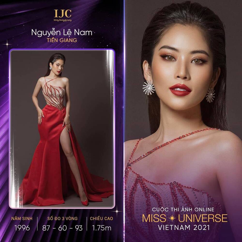 Thông tin và hình ảnh của Lệ Nam đượcu đăng tải trên fanpage chính thức của Hoa hậu Hoàn vũ Việt Nam 2021