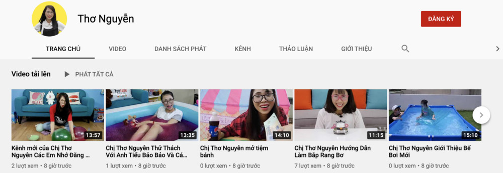 Một kênh YouTube có tên Thơ Nguyễn mới được lập vào sáng nay (17/3)