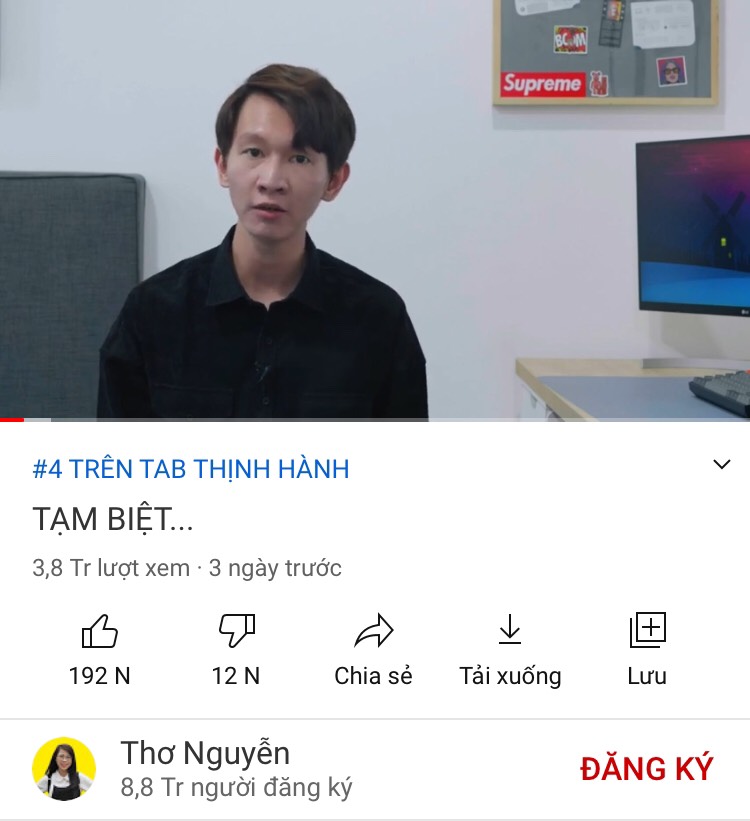 Video 'Tạm biệt' cán mốc ở vị trí thứ 4 sau 3 ngày đăng tải với hơn 3,8 triệu lượt xem