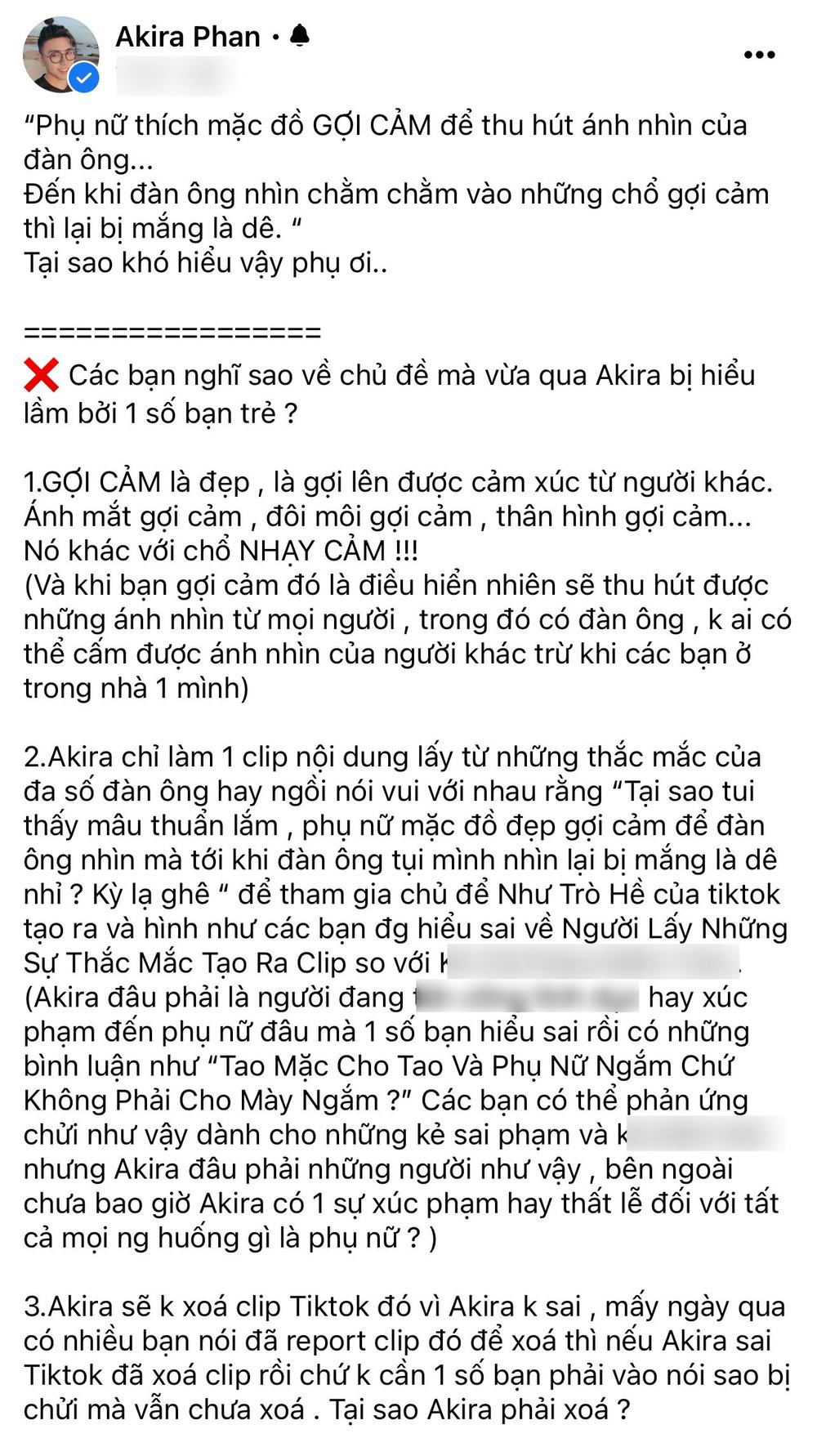 Cùng với đó, anh cũng đăng bài đăng dài sau khi nhận phản ứng tiêu cực của cư dân mạng