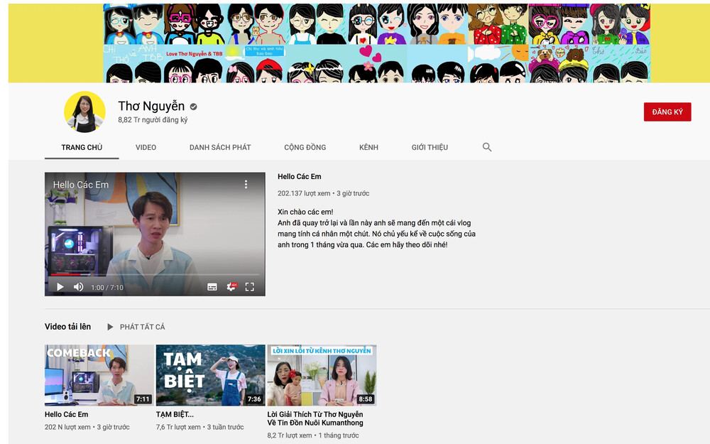Video mới nhất được đăng tải trên kênh YouTube với 9 triệu người theo dõi của Thơ Nguyễn