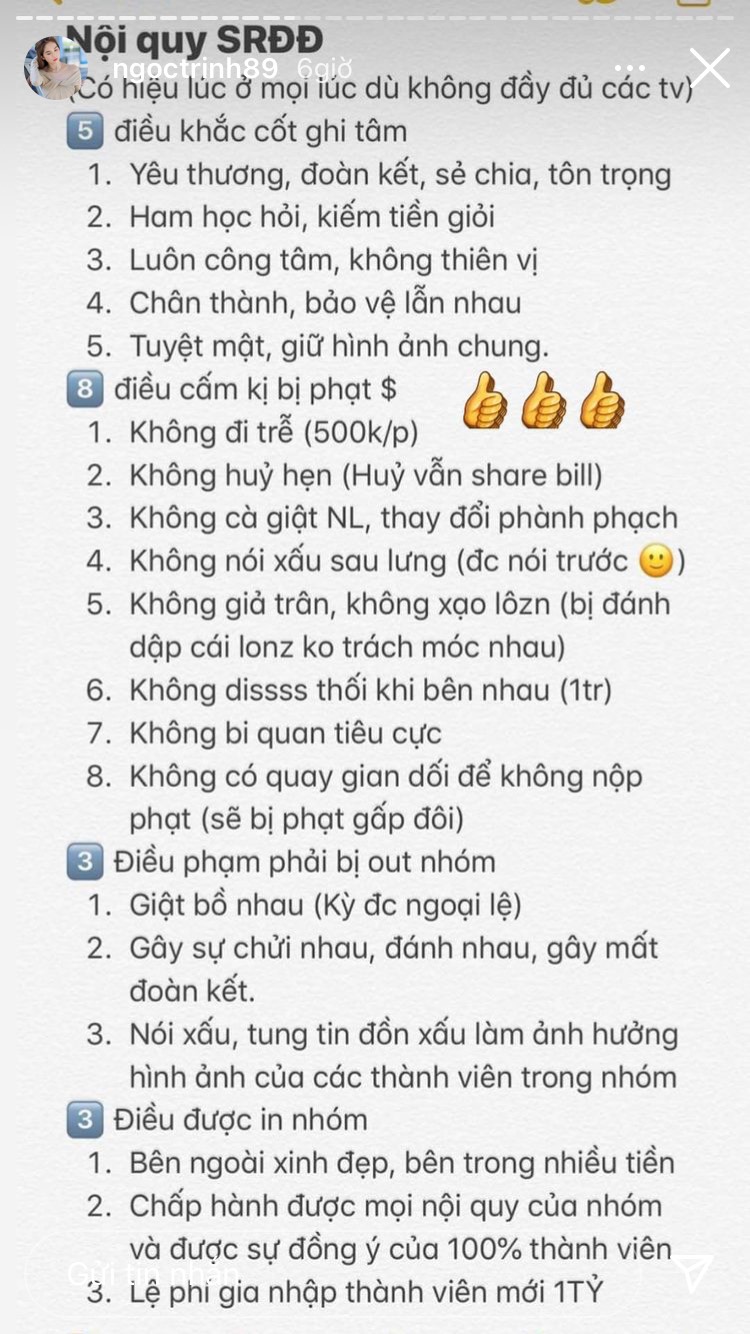 Bảng nội quy của hội bạn thân Ngọc Trinh với lệ phí gia nhập cùng những điều khoản khiến không ít người choáng váng