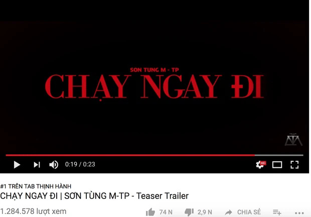 'Chạy ngay đi' cũng không hề kém cạnh khi cũng đạt được vị trí top 1 trending YouTube