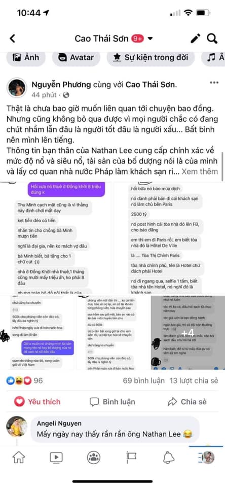 Bài đăng được một người bạn của Cao Thái Sơn đăng tải, cho biết Nathan Lee 'nhận vơ' Tòa thị chính Pháp là của mình