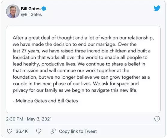 Tỷ phú Bill Gates xác nhận ly hôn với vợ cách đây không lâu