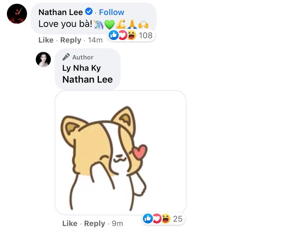 Bình luận của Nathan Lee dưới bài đăng của Lý Nhã Kỳ