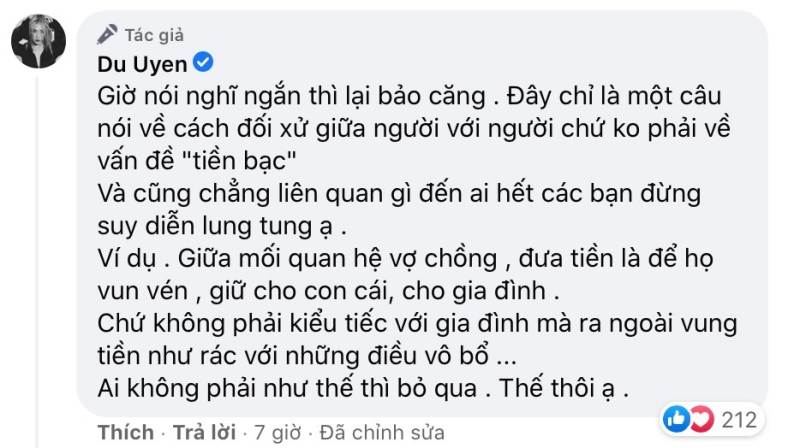 Du Uyên để lại bình luận đính chính và khẳng định 'không liên quan đến ai'