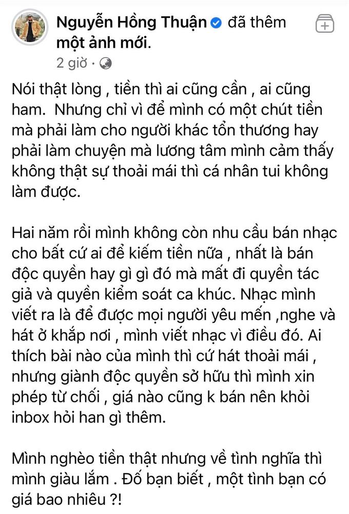 Nhạc sĩ Nguyễn Hồng Thuận chia sẻ quan điểm trên trang cá nhân