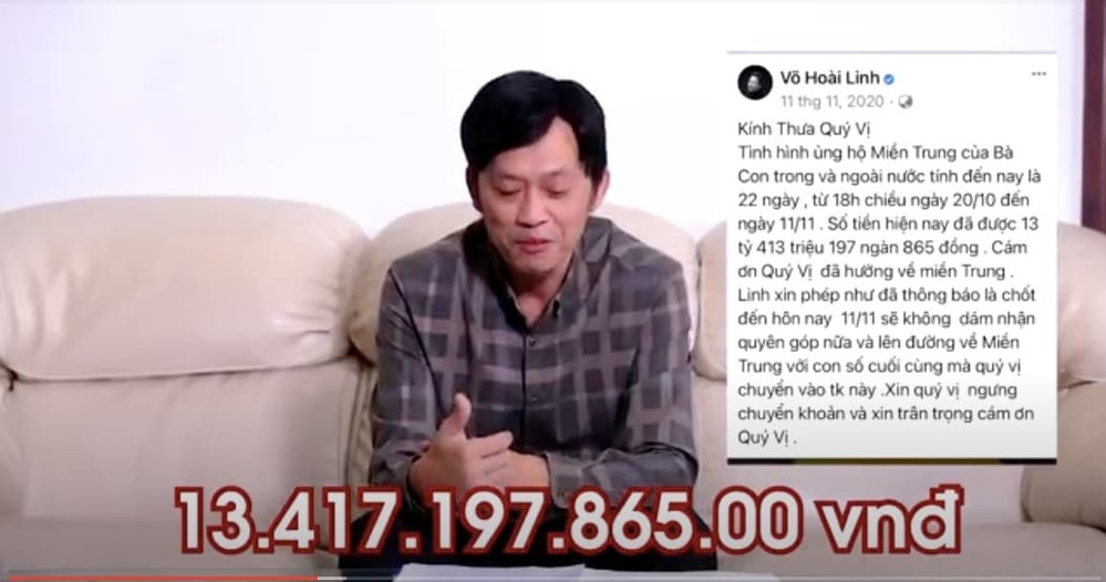 Nghệ sĩ Hoài Linh lên tiếng giải thích về số tiền quyên góp trước đó và lý do chưa thể trao tận tay người dân mièn Trung