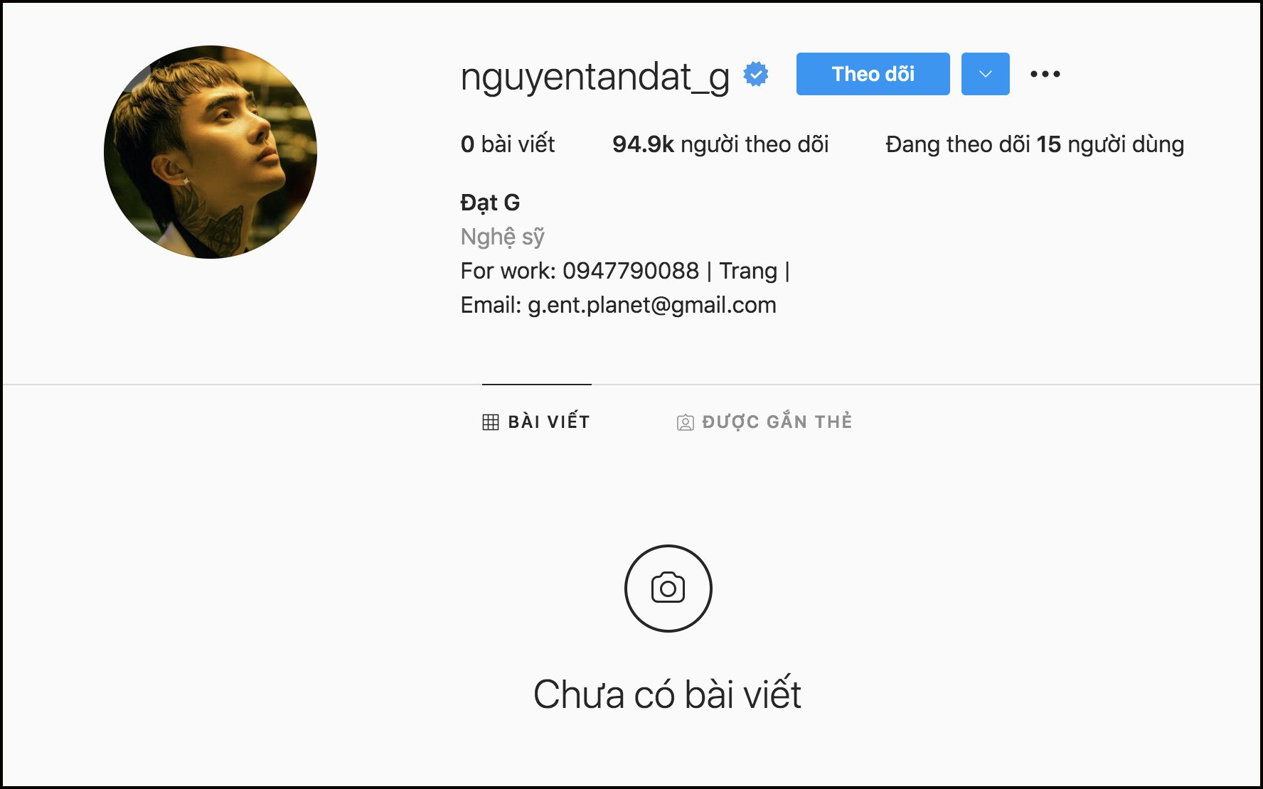 Tài khoản Instagram của Đạt G hoàn toàn trống trơn