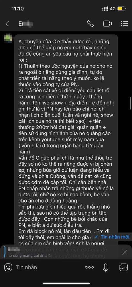 Tin nhắn của chị gái Hồ Văn Cường được Nhâm Hoàng Khang chia sẻ