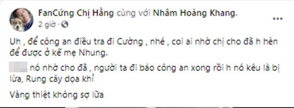 Dòng trạng thái mà Nhâm Hoàng Khang đăng tải sau khi Hồ Văn Cường lên tiếng khẳng định anh cấu kết với fan mạo danh chị gái cậu bé