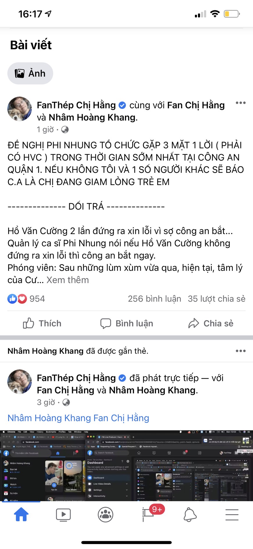 Bài đăng mới đây của Nhâm Hoàng Khang trên mạng xã hội