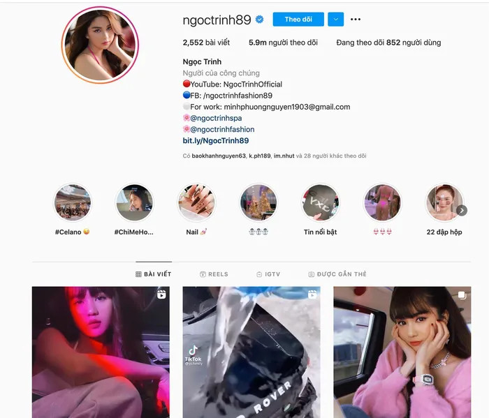 Tài khoản Instagram của Ngọc Trinh hiện đang cán mốc 5,9 triệu người theo dõi