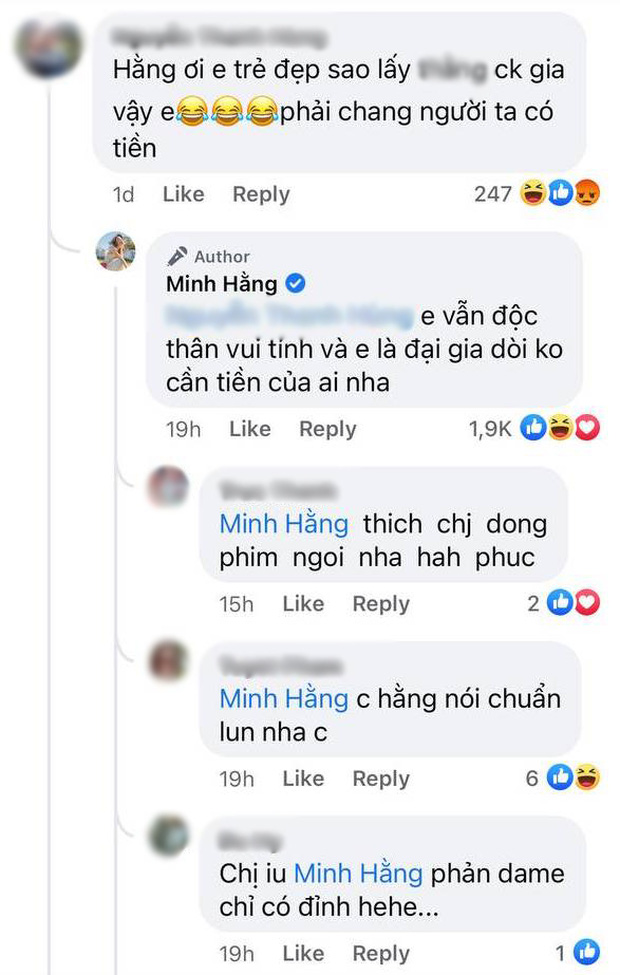 Minh Hằng đã ngay lập tức phản pháo bình luận công kích của 1 tài khoản trên mạng xã hội
