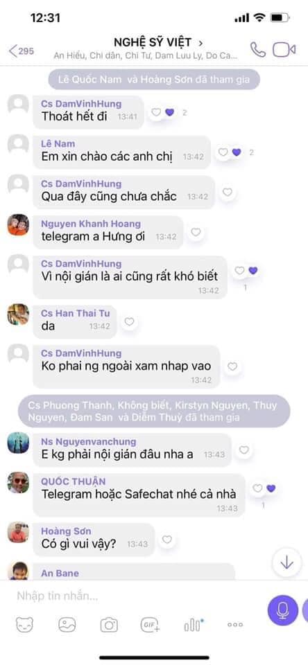  Đoạn tin nhắn được cho là của nhiều nghệ sĩ Việt cũng như có dòng bình luận của tài khoản mang tên nhạc sĩ Nguyễn Văn Chung