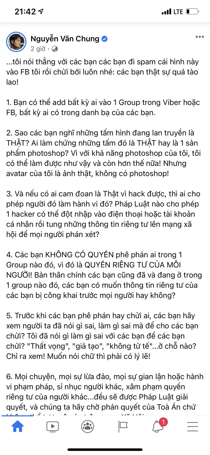 Bài đăng dài của nhạc sĩ Nguyễn Văn Chung trên trang cá nhân