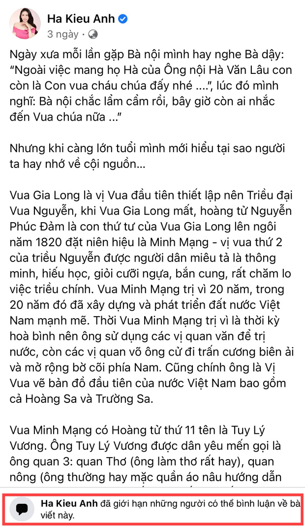 Hiện Hà Kiều Anh đã giới hạn bình luận trên tài khoản cá nhân để tránh 'bão' dư luận
