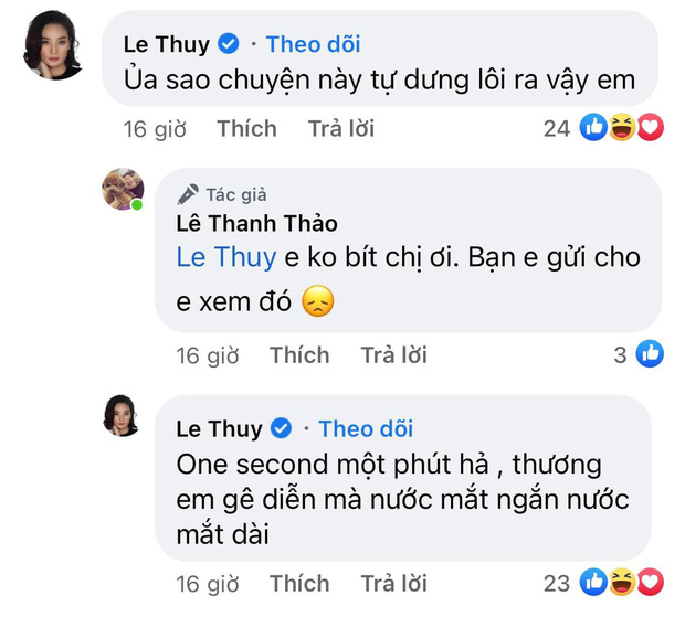 Lê Thúy để lại bình luận an ủi Lê Thanh Thảo