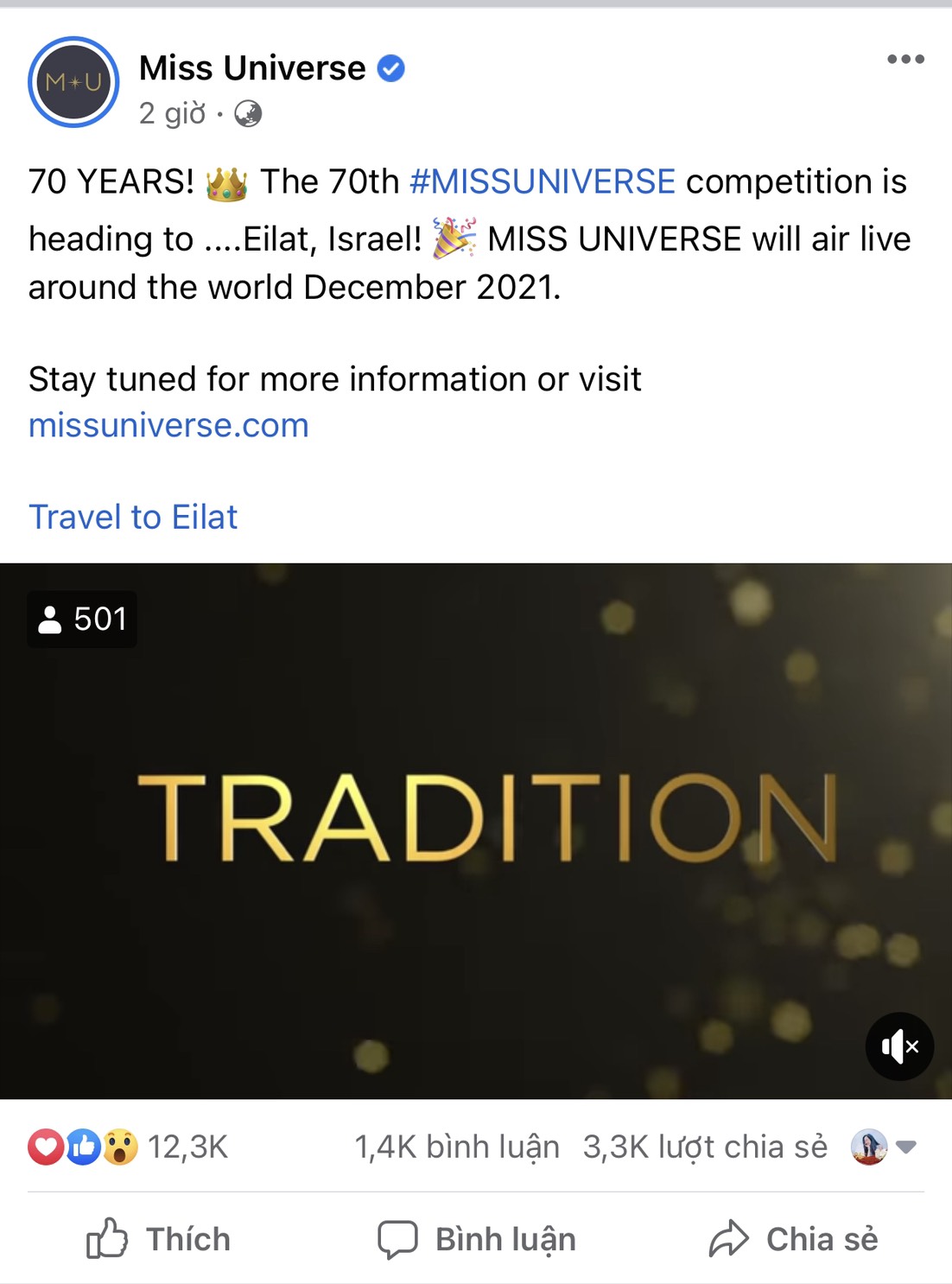 Thông báo mới nhất về thời gian và địa điểm tổ chức cuộc thi được ban tổ chức Miss Universe đăng tải trên trang chủ chính thức