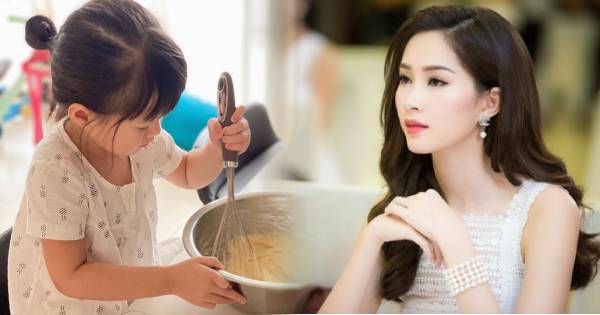 Con gái Hoa hậu Đặng Thu Thảo mới 3 tuổi đã vào bếp làm bánh cho mẹ