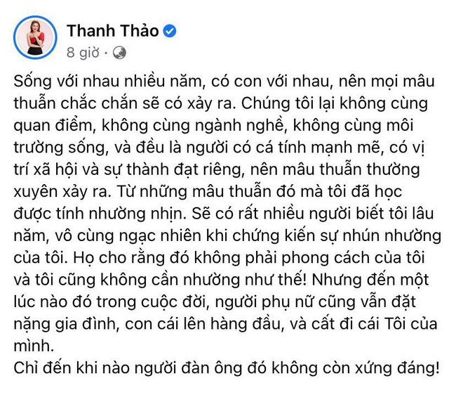 Bài viết bày tỏ về quan điểm hôn nhân được Thanh Thảo chia sẻ