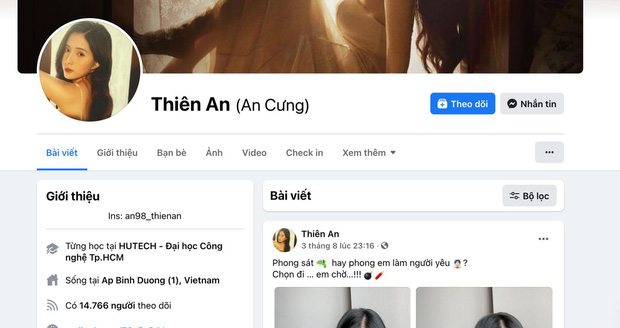 Tài khoản Facebook của Thiên An vào đêm 7/8, ngay sát giờ nổ ra ồn ào Jack lừa tình, có con riêng với cô