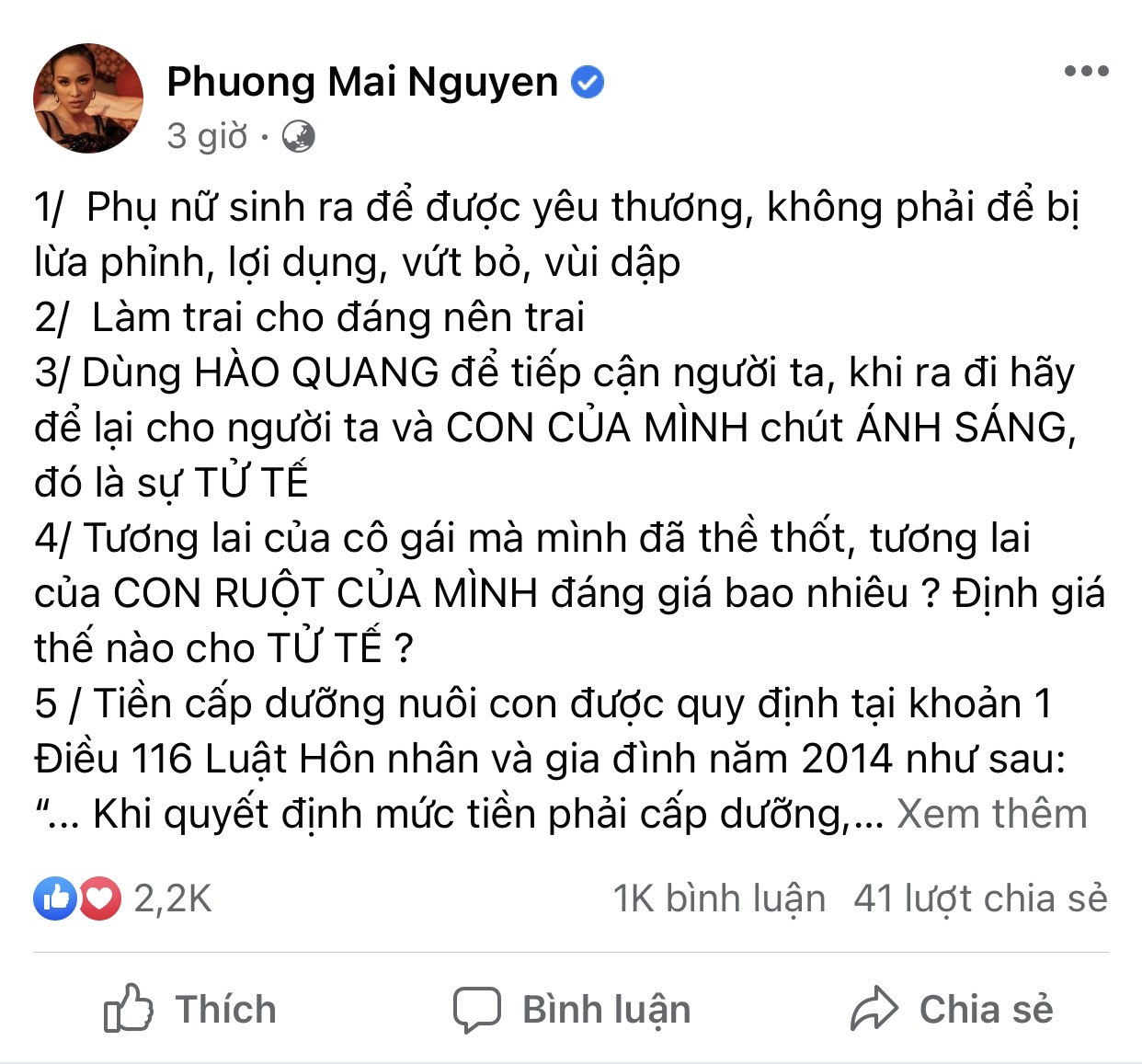 Bài viết mới nhất được MC Phương Mai chia sẻ trên trang cá nhân