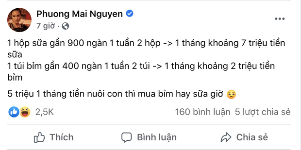 Trước Quỳnh Lương, MC Phương Mai cũng đã bày tỏ quan điểm về chi phí nuôi con trong vòng 1 tháng